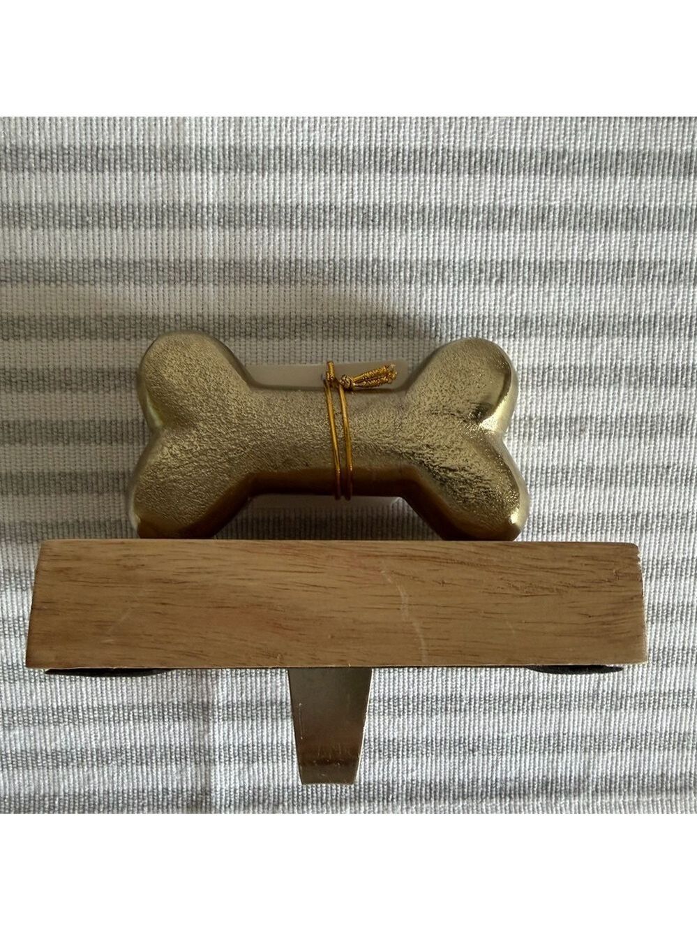 NEW Gold Dog Bone and Wood Base Stocking Holder for Pets - Picture 10 of 12